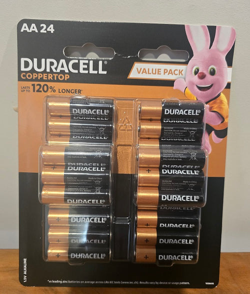 Duracell 1.5V AA MN-1500 Coppertop Alkaline Battery, Pack of 24