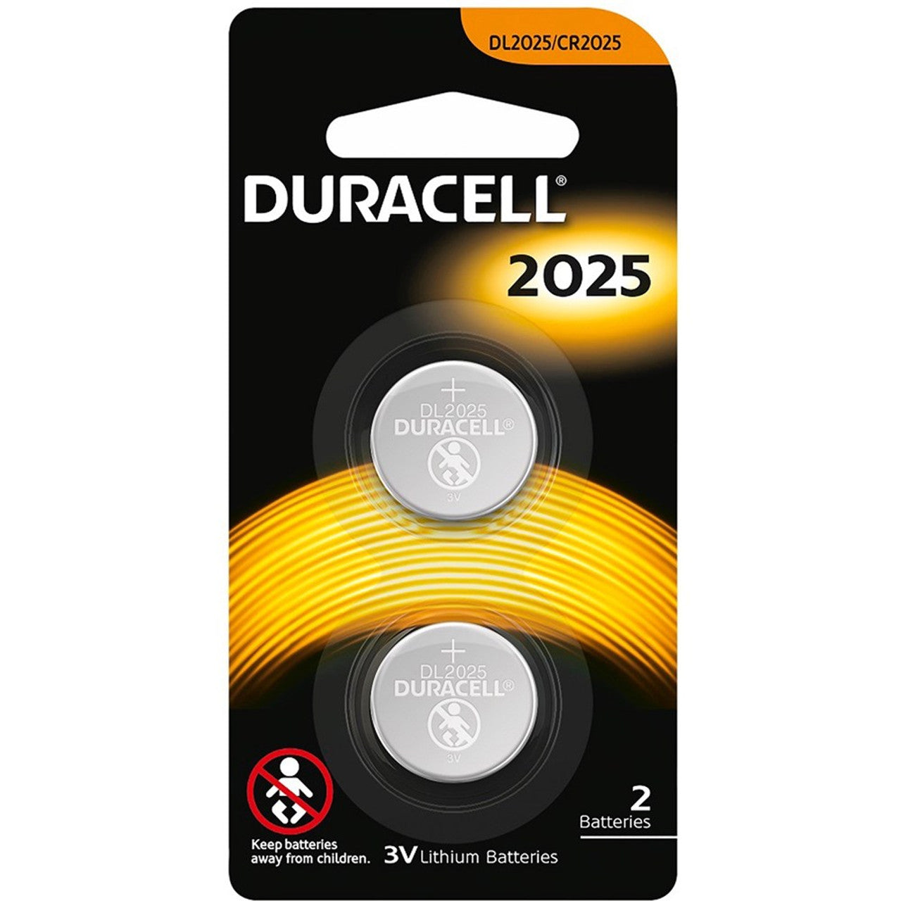 Duracell CR2025, 3 Volt Lithium Coin Cell Pack of Two