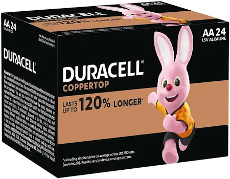 Duracell 1.5V AA MN-1500 Coppertop Alkaline Battery, Box of 24