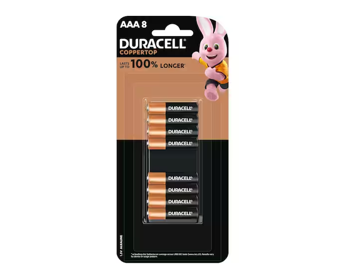Duracell 1.5V AAA MN-2400 Coppertop Alkaline Battery, Pack of 8